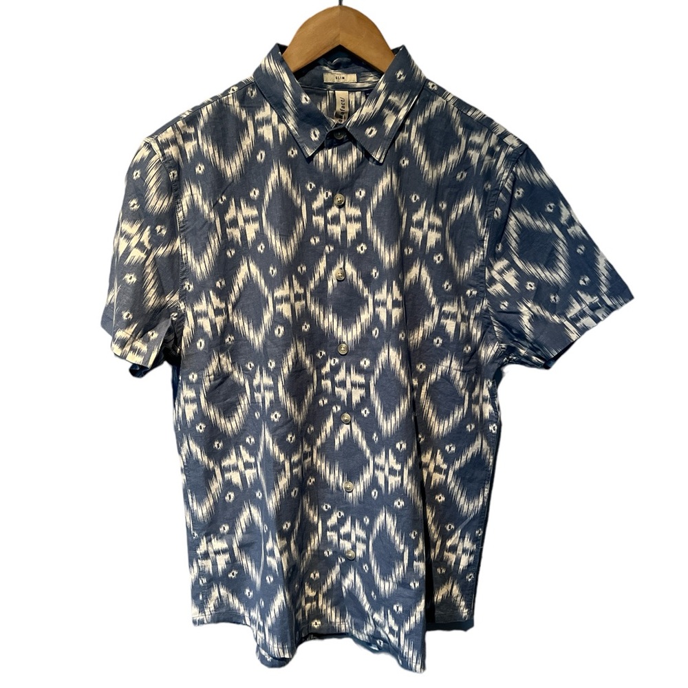 Artefact Stitch Fix short sleeve Ikat linen cotton button down shirt Medium NWT